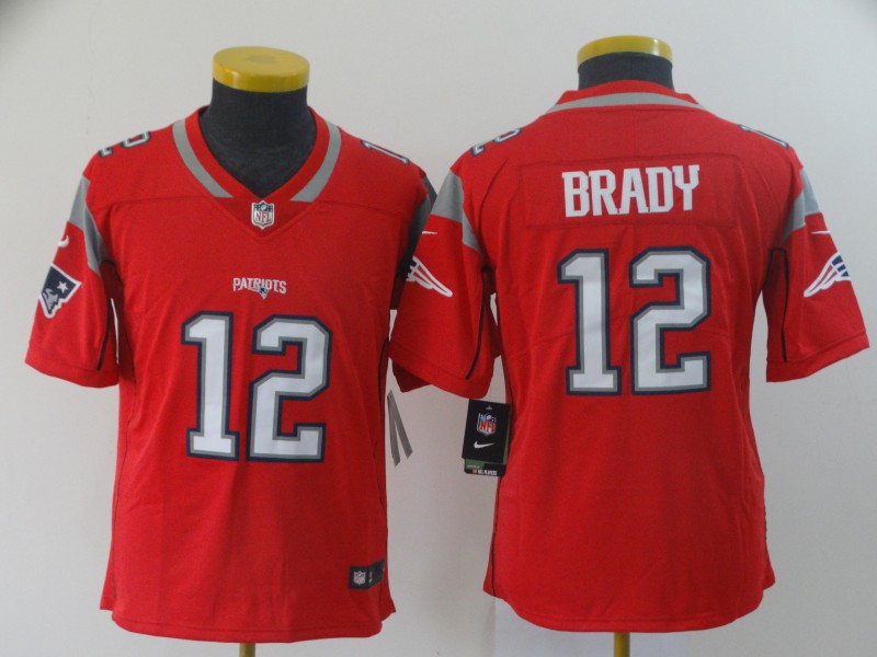 Youth New England Patriots #12 Tom Brady Red Nike Vapor Player Limited Jersey 