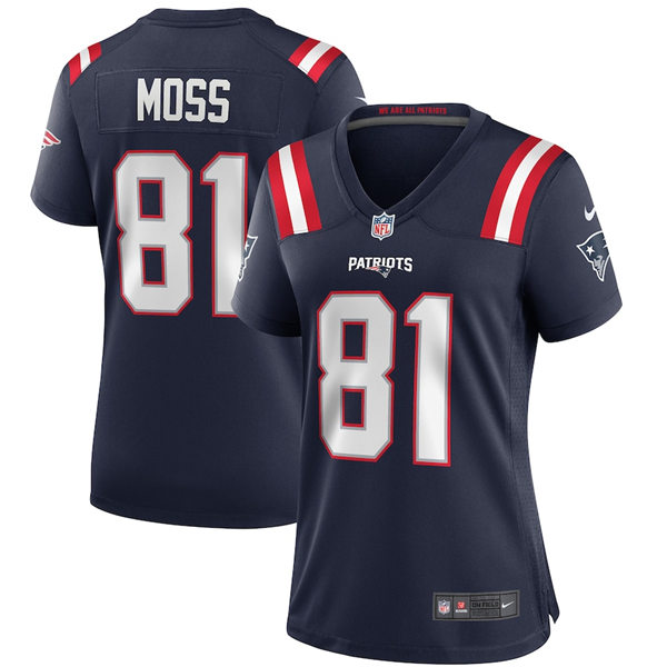Womens New England Patriots Retired Player #81 Randy Moss Navy Nike Color Rush Vapor Player Limited Jersey 
