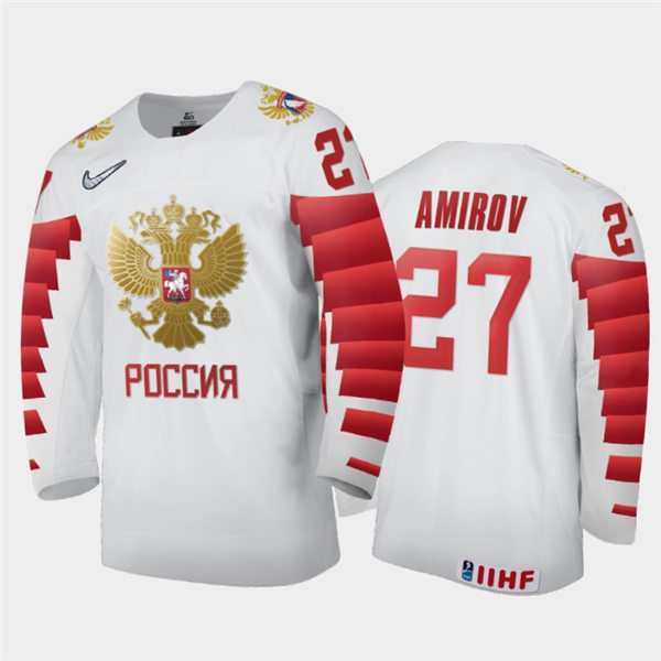 Mens Russia Hockey Team Rodion Amirov #27 Stitched 2021 IIHF World Junior Championship Home White Jersey