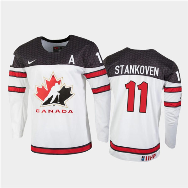Mens Canada Hockey U18 Team #11 Logan Stankoven Stitched 2021 IIHF World Junior Championship Home White Jersey