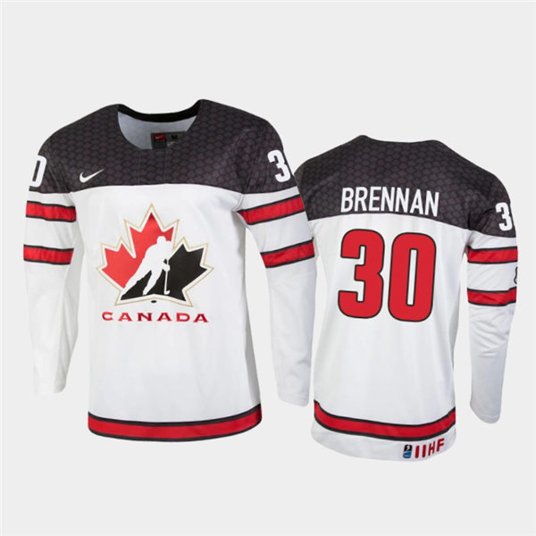 Mens Canada Hockey U18 Team #30 Tyler Brennan  Stitched 2021 IIHF World Junior Championship Home White Jersey