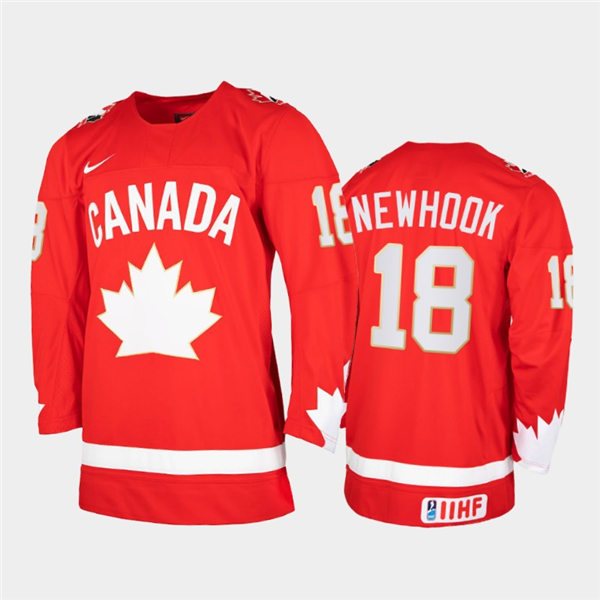 Mens 2021 IIHF World Junior Championship Canada Hockey Team #18 Alex Newhook Stitched Nike Heritage Red Jersey  