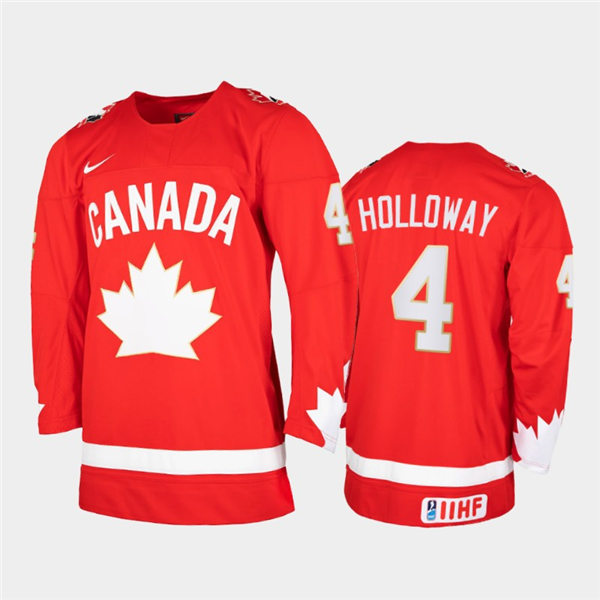 Mens 2021 IIHF World Junior Championship Canada Hockey Team #4 Dylan Holloway Stitched Nike Heritage Red Jersey  