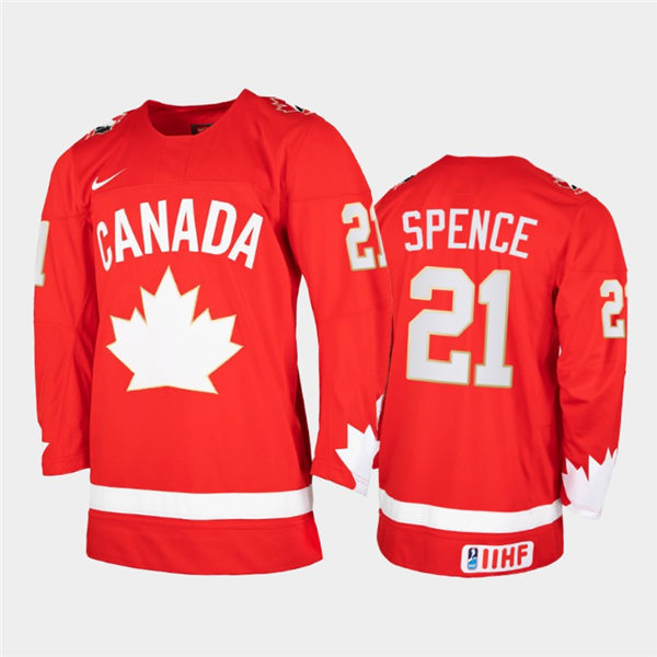 Mens 2021 IIHF World Junior Championship Canada Hockey Team #21 Jordan Spence Stitched Nike Heritage Red Jersey  