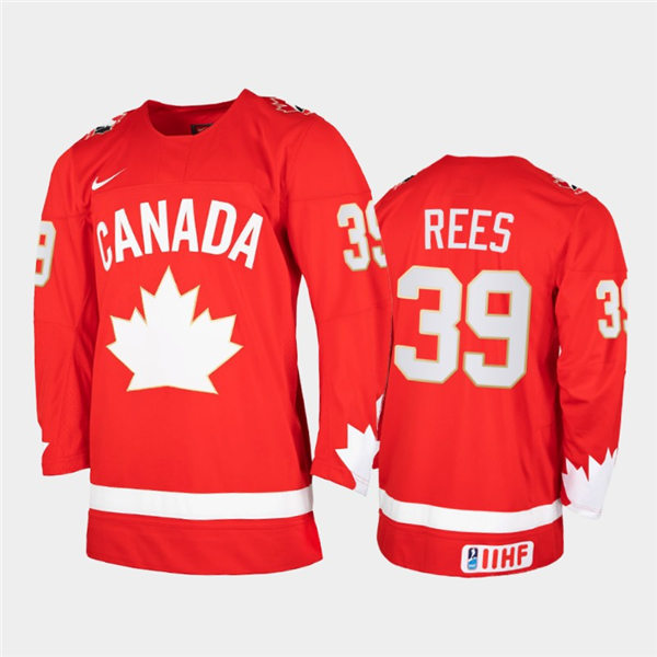Mens 2021 IIHF World Junior Championship Canada Hockey Team #39 Jamieson Rees Stitched Nike Heritage Red Jersey  