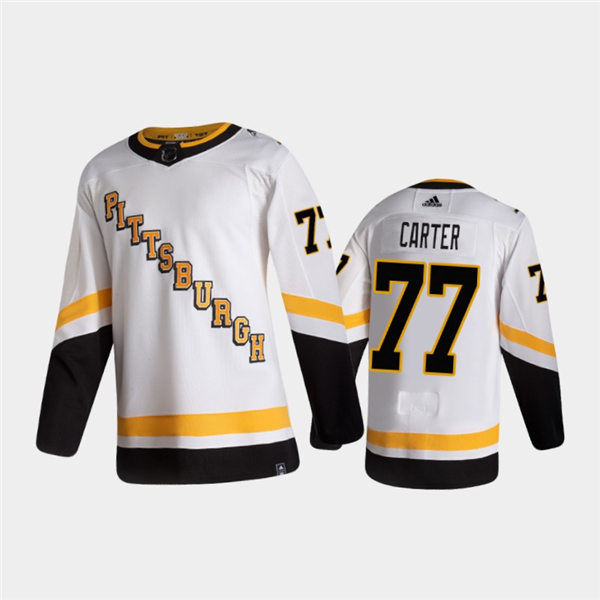 Mens Pittsburgh Penguins #77 Jeff Carter White adidas 2020-21 Reverse Retro Special Edition Jersey