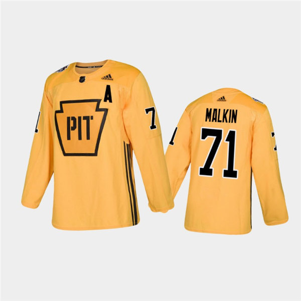 Men's Pittsburgh Penguins Evgeni Malkin #71 Practice  Adidas Gold Practice Jersey