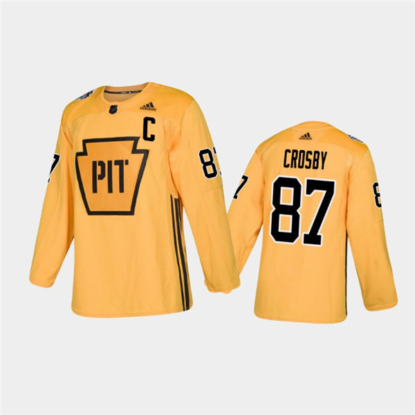 Mens Pittsburgh Penguins Sidney Crosby #87 Practice Adidas Gold Practice Jersey