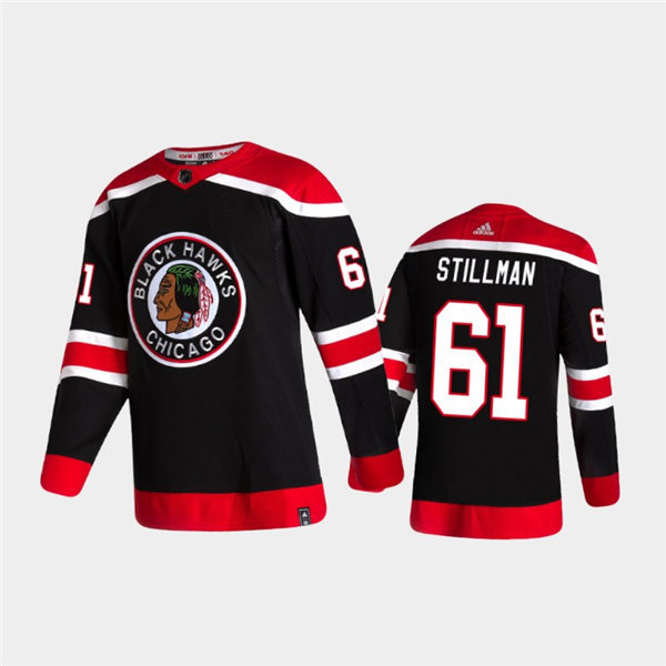 Mens Chicago Blackhawks #61 Riley Stillman Stitched Black 2020-21 Reverse Retro Jersey