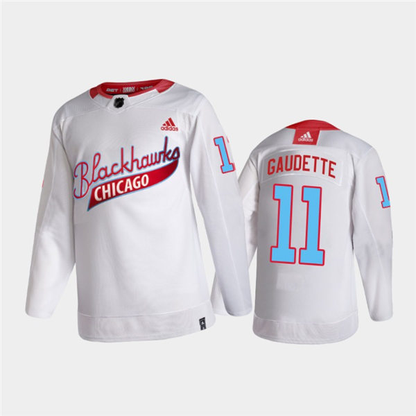 Mens Chicago Blackhawks #11 Adam Gaudette Adidas White One Community Night Jersey