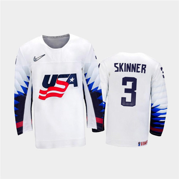 Mens USA Team #3 Hunter Skinner Stitched 2021 IIHF World Junior Championship Home White Jersey