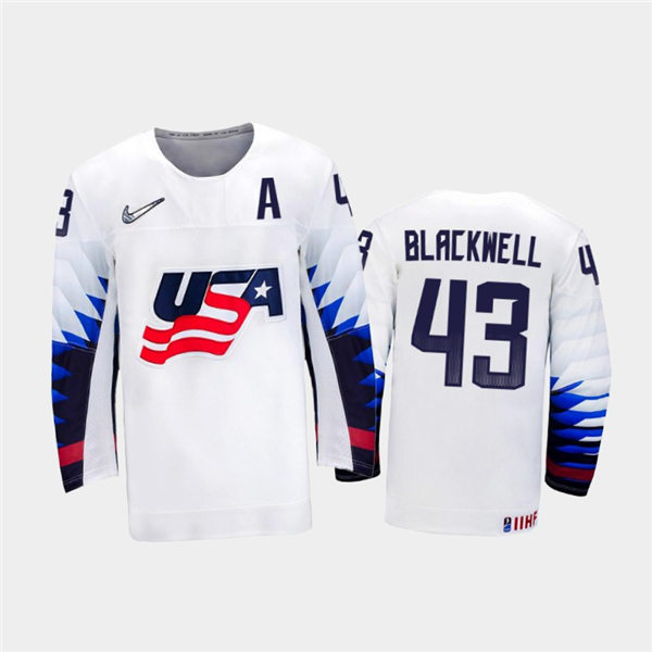 Mens USA Team #43 Colin Blackwell Stitched 2021 IIHF World Junior Championship Home White Jersey