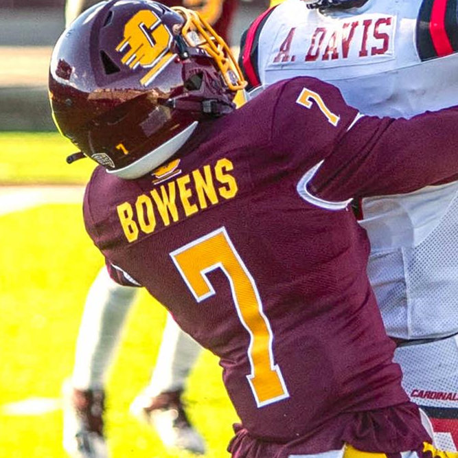 Men's Central Michigan Chippewas #7 Richard Bowens III Adidas 2020 Maroon College Football Game Jersey