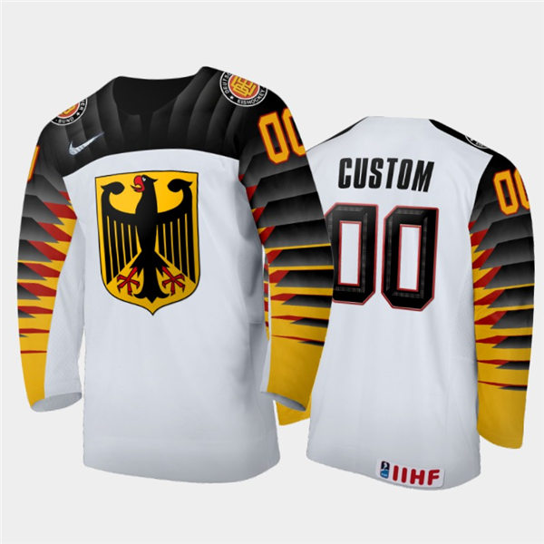 Mens Germany Hockey Team Custom Stitched 2021 IIHF World Junior Championship Home White Jersey
