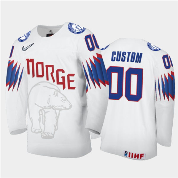 Mens Norway Hockey Team Custom Stitched 2021 IIHF World Junior Championship Home White Jersey