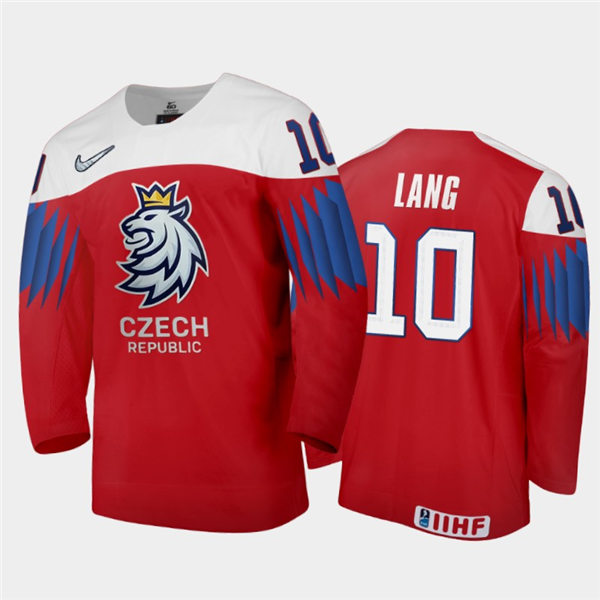 Mens Czech Republic Hockey Team Custom Stitched 2021 IIHF World Junior Championship Away Red Jersey