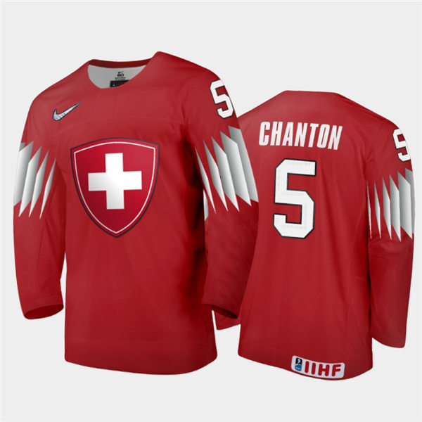 Mens Switzerland Hockey Team Custom Stitched 2021 IIHF World Junior Championship Away Red Jersey