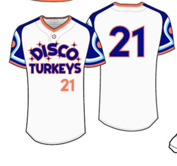 Mens Carolina Disco Turkeys Custom Stitched Era White Two buttons Baseball Jersey