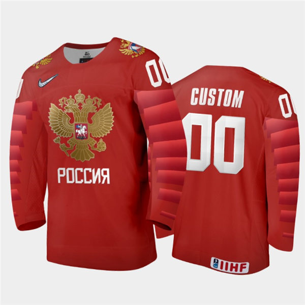 Mens Russia Hockey Team Custom Stitched 2021 IIHF World Junior Championship Away Red Jersey