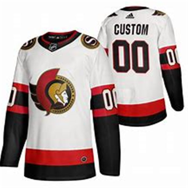 Youth Ottawa Senators Custom White Black Adidas NHL Throwback Jersey