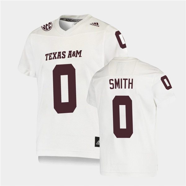 Mens Texas A&M Aggies #0 Ainias Smith Adidas White Football Game Jersey