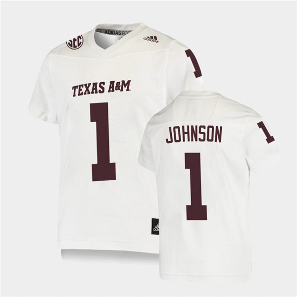 Mens Texas A&M Aggies #1 Buddy Johnson Adidas White Football Game Jersey