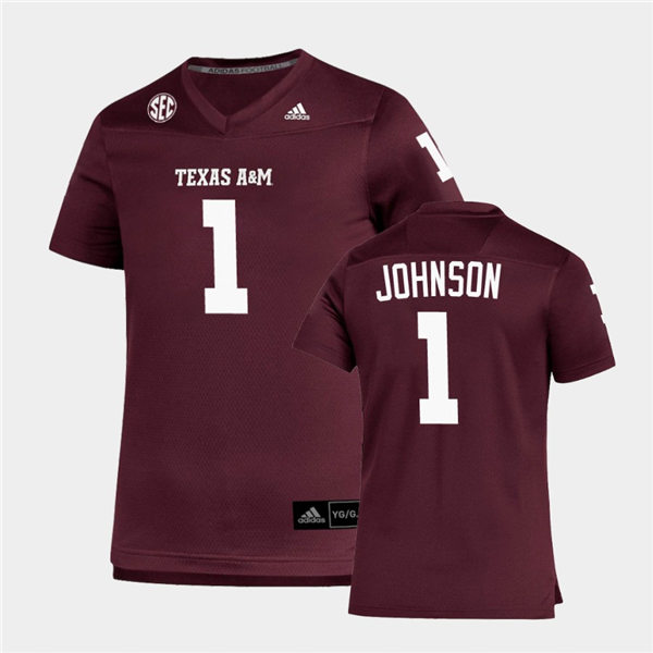 Mens Texas A&M Aggies #1 Buddy Johnson Adidas Maroon Football Game Jersey