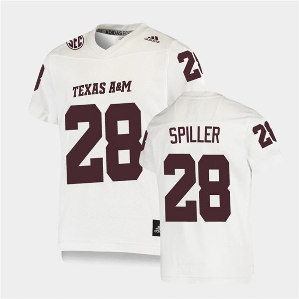 Mens Texas A&M Aggies #28 Isaiah Spiller Adidas White Football Game Jersey