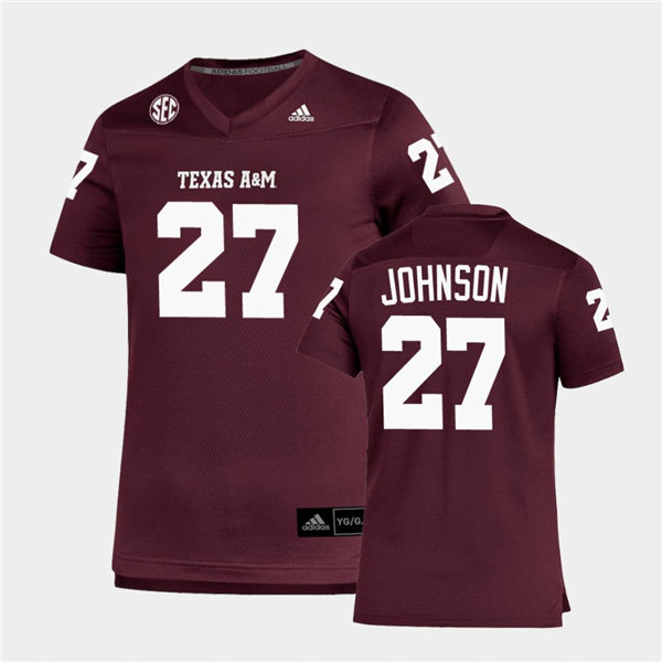 Mens Texas A&M Aggies #27 Antonio Johnson Adidas Maroon Football Game Jersey