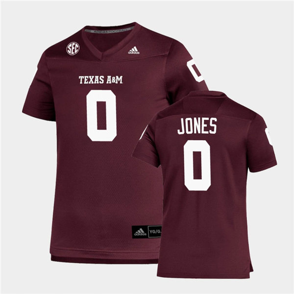Mens Texas A&M Aggies #0 Myles Jones Adidas Maroon Football Game Jersey