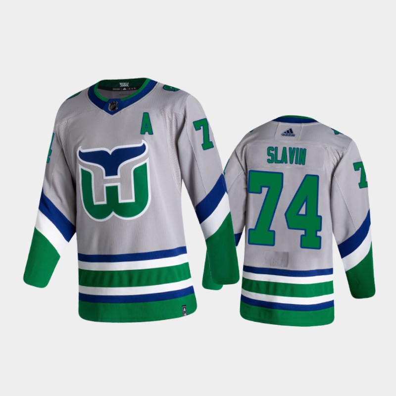 Mens Carolina Hurricanes #74 Jaccob Slavin silvery grey Adidas 2021 NHL REVERSE RETRO JERSEYS