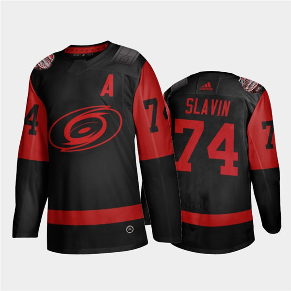 Mens Carolina Hurricanes #74 Jaccob Slavin Black Adidas 2021 Stadium Series Jersey