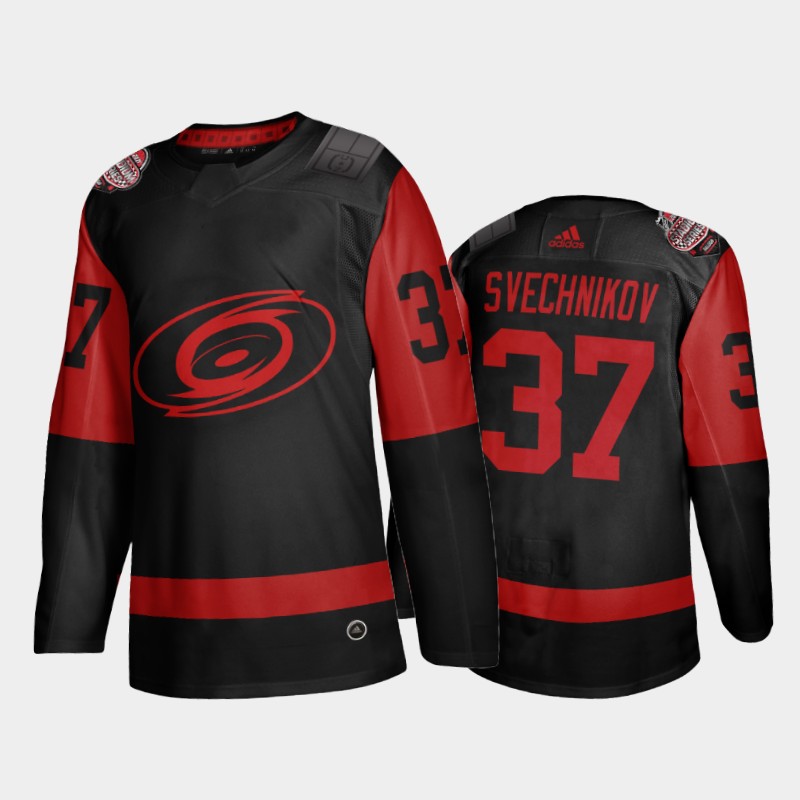 Mens Carolina Hurricanes #37 Andrei Svechnikov Black Adidas 2021 Stadium Series Jersey