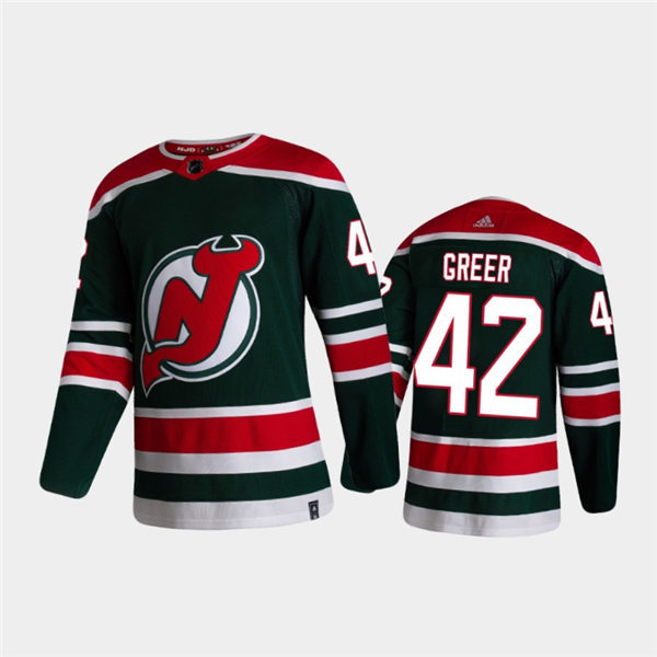 Mens New Jersey Devils #42 A.J. Greer Green Adidas 2021 Reverse Retro Team Jersey
