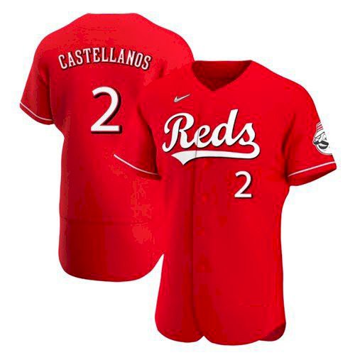 Mens Cincinnati Reds #2 Nicholas Castellanos Nike Scarlet Alternate Reds Flex Base Jersey