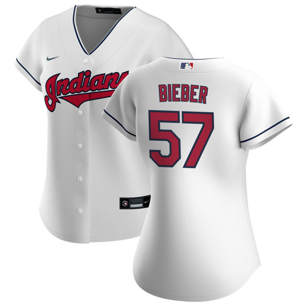 Womens Cleveland Indians #57 Shane Bieber Nike Home White Cool Base Jersey