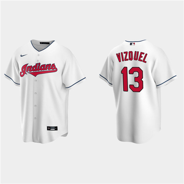 Men's Cleveland Indians  Retired Player #13 Omar Vizquel Stitched White Nike MLB Cool Base Jersey