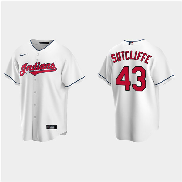 Men's Cleveland Indians Retired Player #43 Rick Sutcliffe Stitched White Nike MLB Cool Base Jersey