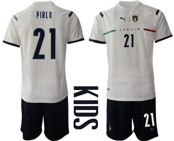 Youth Italy National Team #21 Andrea Pirlo 2021 White Away Soccer Jersey Suit