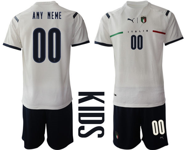 Youth Italy National Team Custom 2021 White Away Soccer Jersey Suit