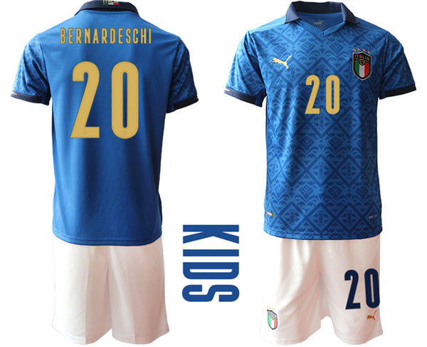 Youth Italy National Team #20 Federico Bernardeschi 2020-21 Home Blue Navy Vapor Soccer Jersey Suit