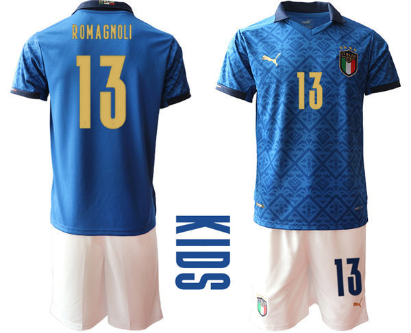Youth Italy National Team #13 Alessio Romagnoli 2020-21 Home Blue Navy Vapor Soccer Jersey Suit