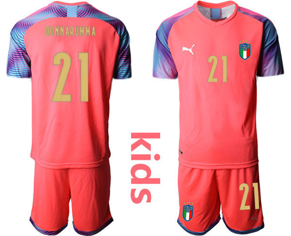 Youth Italy National Team  #21 Gianluigi Donnarumma  2020/21 Pink goalkeeper Soccer Jersey Suit