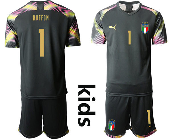 Youth Italy National Team #1 Duffon black goalkeeper Soccer Jersey Suit