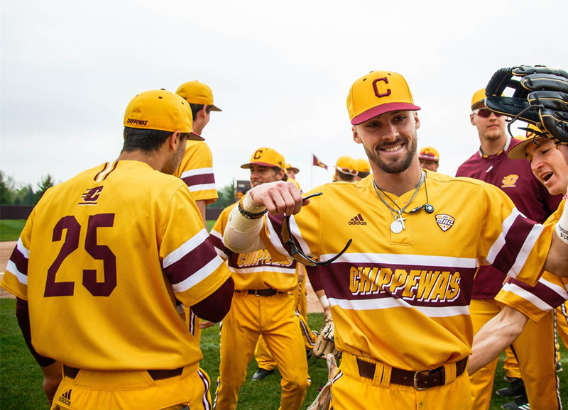 Men's Central Michigan Chippewas Custom Adidas Gold Pullover College Baseball Jersey