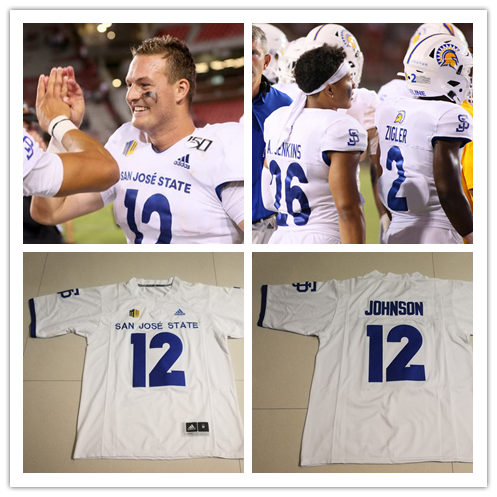 Mens San Jose State Spartans Custom Adidas White College Football Game Jersey