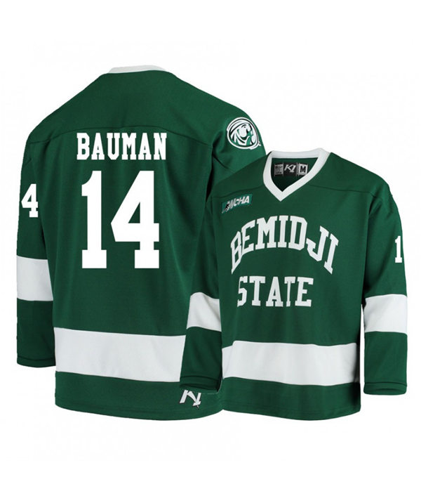 Mens Bemidji State Beavers #14 Kyle Bauman K1 Sportswear Green College Hockey Jersey
