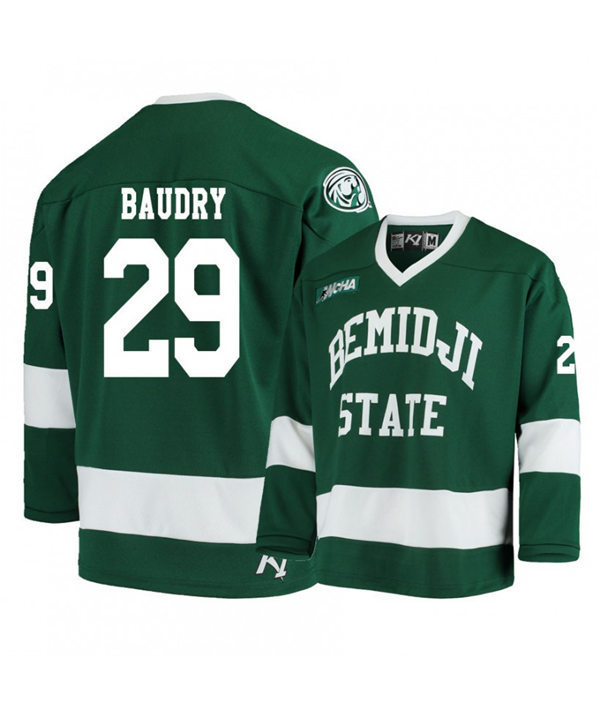 Mens Bemidji State Beavers #29 Justin Baudry K1 Sportswear Green College Hockey Jersey