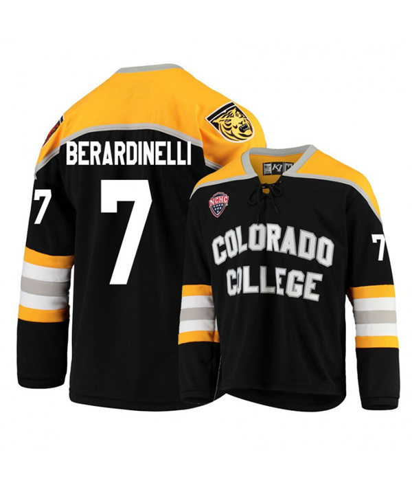Mens Colorado College Tigers #7 Alex Berardinelli K1 Sportswear Black Stitched College Hockey Jersey