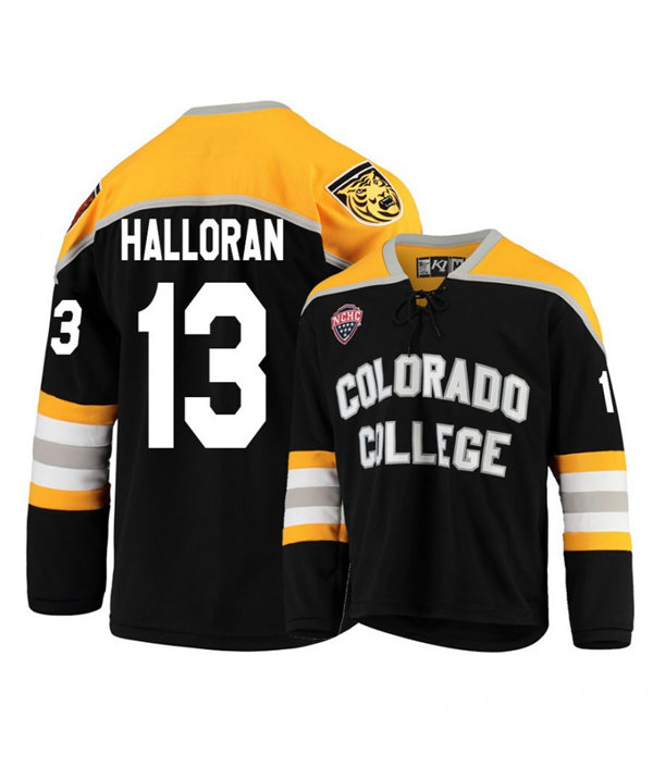 Mens Colorado College Tigers #13 Nick Halloran K1 Sportswear Black Stitched College Hockey Jersey